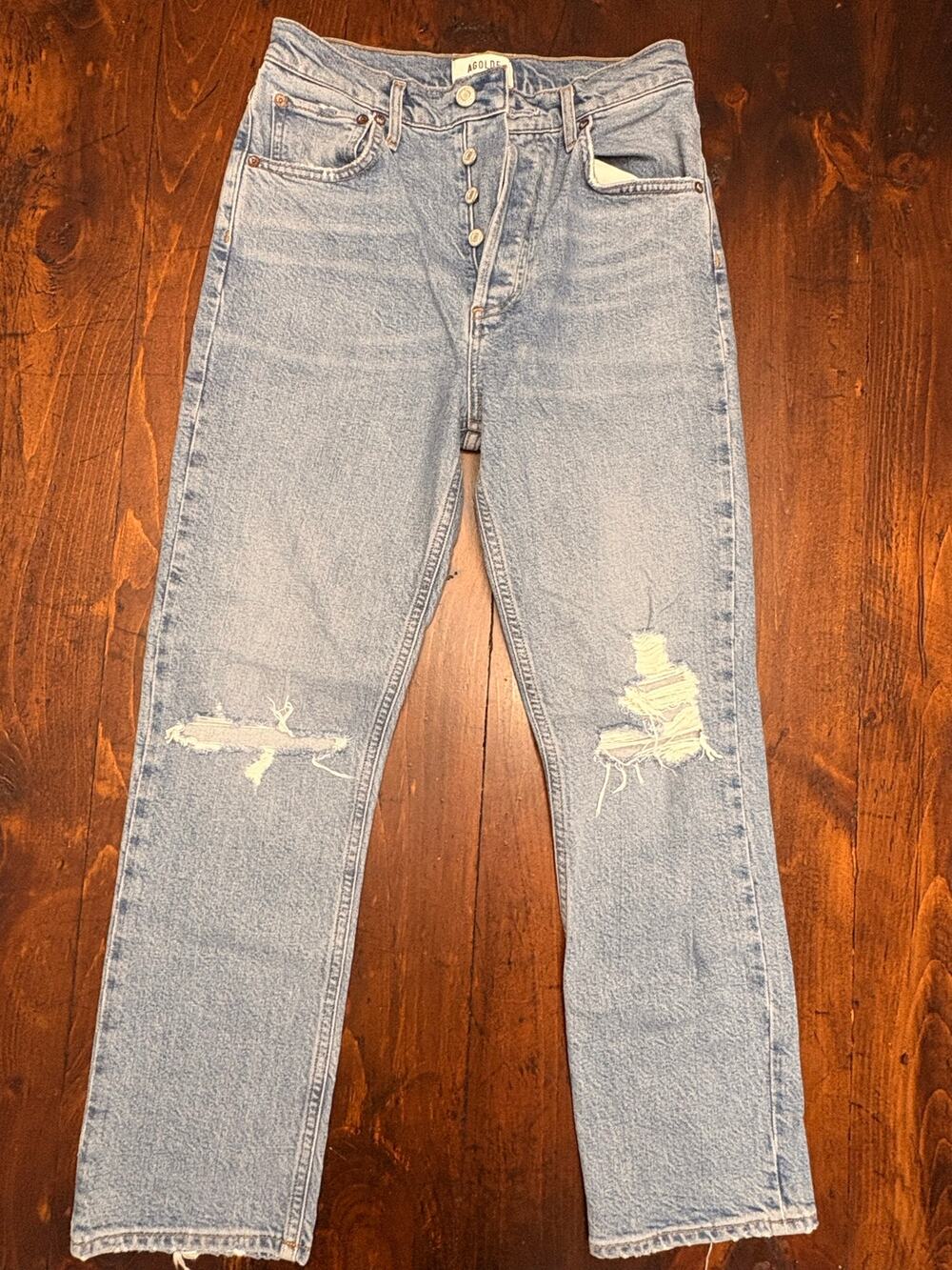 AGOLDE Riley High Rise Straight Jeans Size 26 Distressed Light Wash Denim